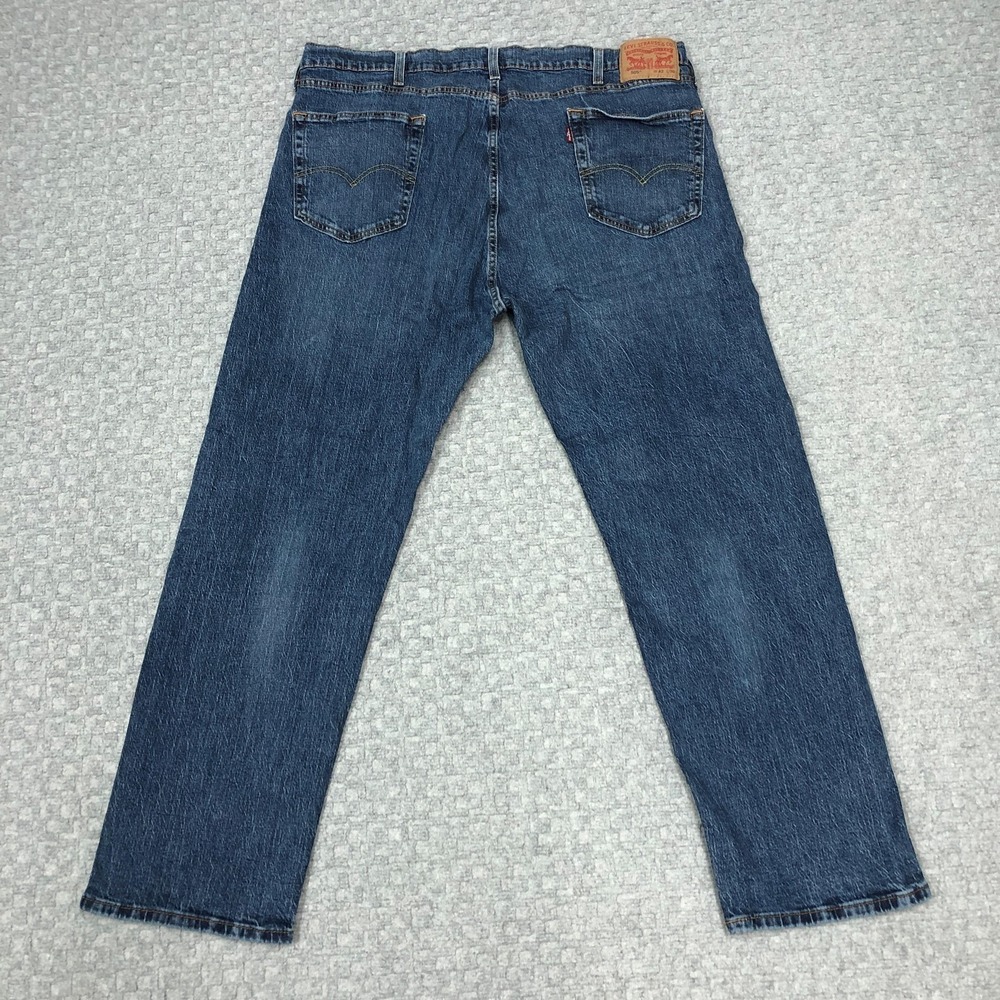 Levis 505 Jeans Mens 42x30 Blue Medium Wash Straight Leg Denim Stretch - Picture 2 of 13